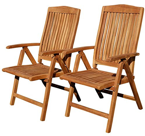 ALEOS. Teak Design Hochlehner Gartensessel Gartenstuhl Sessel Holzsessel Klappsessel Gartenmöbel Holz sehr robust 7fach-verstellbar Modell: Tobago, Größe:2 Stück