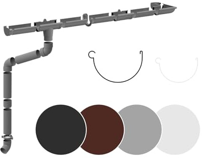 RAINWAY L Set completo di grondaie (1 lato del tetto) - PVC-U plastica in 4 colori, consigliato per tetti > 100m² (set per min. 10 metri, grigio) Grondaie PVC plastica