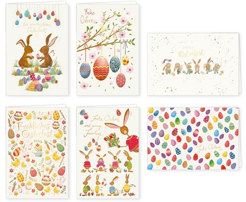 Skorpion PremiumLine Grußkarten Ostern Set inkl. Umschlag Frohe Ostern Osterhase Ostereier 11,5 x 17,5 cm Osterkarten gedruckt auf umweltfreundlichem Naturkarton (6 Karten)