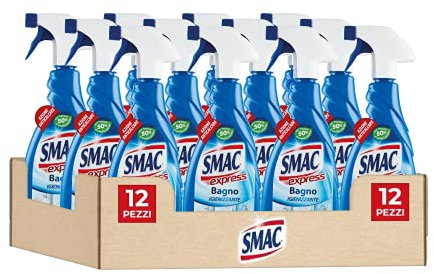Smac - Express Bagno Igienizzante, Detergente Spray Multisuperficie con Azione Anticalcare e Tecnologia Zero Aloni, 650 ml x 12 Pezzi