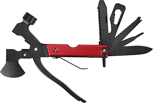 Camping Axt Beil, 15 in 1 Outdoor Survival Multitool Klein Axt, 18cm Multifunktionswerkzeug Aluminium Griff Camping Beil mit Scheide, Spaltaxt Outdoor Axt, für Camping, Wandern, Notfall, Rot