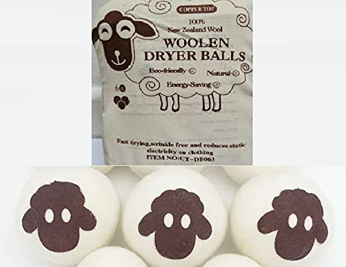 Copper Top 6Packs Tumble Dryer Balls 100% Wool Dryer Ball XL Size Reusable Natural Fabric Softener, Static Reducing Large Felted Laundry Dryer Ball to Save Electricity, Reduce Wrinkles & Drying Time