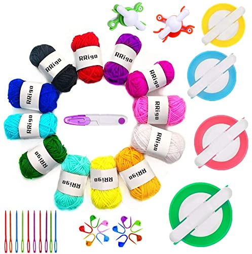 RRigo Pom Pom Maker, 5 Größen Fluff Ball Weaver Nadel Pompom Maker Sets-DIY Pompoms Handwerk Puppe Making Kits, Pom-Pom Maker Knitting Loom (39)