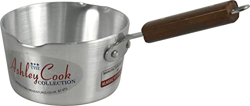 Sterling Ventures 14CM Heavy Gauge Aluminium Milk Pan Wooden Handle, Silver