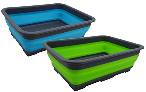 SAMMART 7L (1.85 Gallon) Collapsible Tub - Foldable Dish Tub - Portable Washing Basin - Space Saving Plastic Washtub (Green & Ocean Blue, 2)