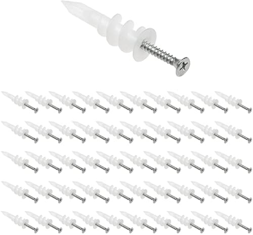 50 Sets of Plasterboard Fixing Screws,Self Drilling Drywall Anchors