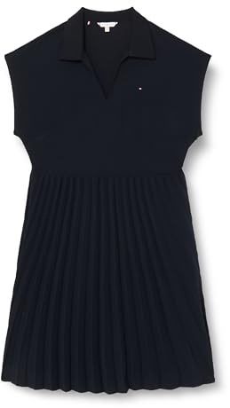 Tommy Hilfiger Damen Polokleid Fluid Solid Pleated Dress Midi-Länge, Blau (Desert Sky), 48