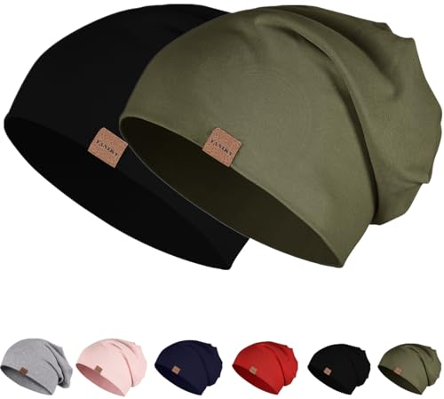 YANIKY Mütze für Herren und Damen - Slouch Beanie aus Baumwolle, Dünn und Leicht, Weich Chemo Beanie, Winddicht Jersey Longbeanie für Alle Jahreszeiten