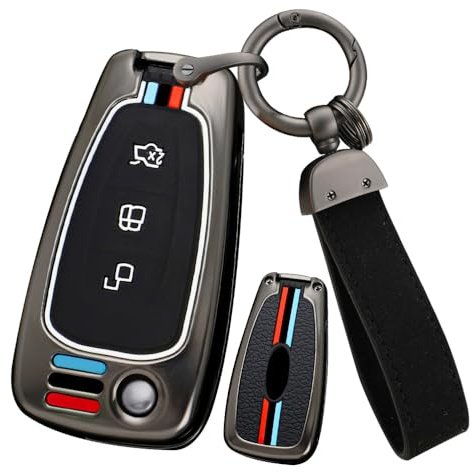 ontto Autoschlüssel Metall Hülle Passt für Ford Ranger C-Max S-Max Focus Galaxy Mondeo Transit Tourneo Custom Metall Autoschlüssel Etui Schlüsselhülle Schlüsselanhänger Zubehör 3 Taste-B Schwarz