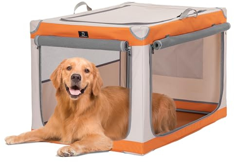 A 4 Pet Faltbare Hundebox, Große Hunde, Patentierter Stabiler Spiralrahmen, L, Orange