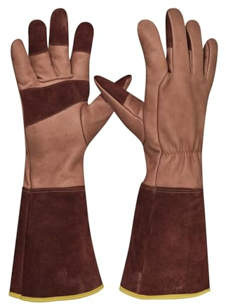 Gebol Ilex | 1 paire | Taille XL (taille 10,5) | Gants de jardinage en cuir véritable robuste | avec longue manchette idéale pour les roses et les épines | pour homme | marron