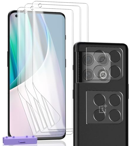 Zerrshoo Protector de Pantalla para OnePlus 10 Pro, Película de flexible 3 Piezas y OnePlus 10 Pro Protector de Cámara 2 Piezas, posicionamiento, para OnePlus 10 Pro Protector Pantalla