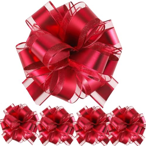 We Moment Zone Geschenk Schleife, 5 Stück Große Schleife Riesen Schleife Geschenk. Große Pull Bow für Auto Dekor Hochzeit New Houses Party Feier Geschenkeschleife Tüten-Rot