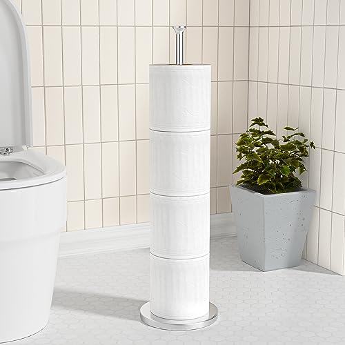 Toilet Roll Holder Free Standing: Silver Toilet Paper Storage Holder Stand for 4-6 Spare Rolls - Bathroom Toilet Roll Dispenser