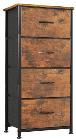 CAIYUN Chest of Drawers Bedroom, 4 Drawers Tall Dresser, Dresser for Bedroom Entryway Hallway Wardrobe, Closet Storage Drawer, Rustic Brown