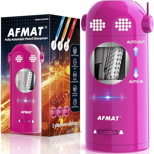 AFMAT Sacapuntas eléctrico totalmente automático, sacapuntas robot para lápices de 7 a 11,5 mm, sacapuntas recargable manos libres, sacapuntas a pilas para el hogar, oficina, aula