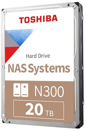 Toshiba N300 20TB NAS 3.5-Inch Internal Hard Drive - CMR SATA 6 GB/s 7200 RPM 512 MB Cache - HDWG62AXZSTA