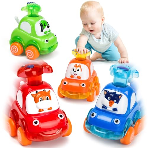 lerrbo 4 PCS Tier Auto Spielzeug mit Traktor für Kleinkinder Alter 1-2|Baby Spielzeug 12-18 Monate|1. Geburtstag Geschenke für 1 Jahr alt