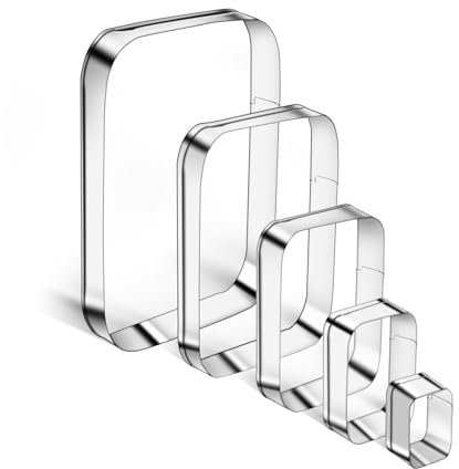 5PCS Rounded Rectangle Cookie Cutter Stainless Steel Rectangle Cookie Mold Biscuit Molds Pastry Molds Fondant Cutter Set (5 Inch 4 Inch 3 Inch 2 Inch 1 Inch)