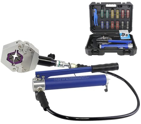 Bonxrdun Pince a Sertir Hydraulique Portable Sertisseuse avec 7 Ensembles de Matrices Pince Sertir Multicouche pour Tuyau Hydraulique Pince à Sertir pour Climatisation et Réparation