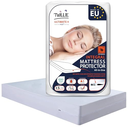 Twillie – Coprimaterasso integrale 160x200x20 cm impermeabile – Qualità superiore – Anti cimice – Oeko-TEX® - con il trattamento AEGIS® Antiacaro, antibatterico –Fodera per materasso prodotto nell'UE