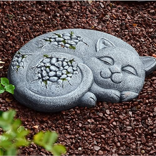 Trittsteine aus Stein, Katzen-Gartendekoration für draußen, Trittstein zum Mutteum Muttertag im natürlichen Stil, großer dekorativer Trittstein für Blumenbeete und Rasen (Farbe: Linke Katze)