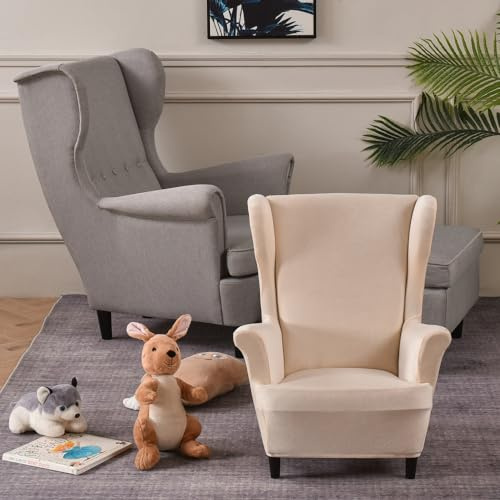 Överdrag för barnfåtölj med öron stretch fåtöljöverdrag Stradmon för barn beige