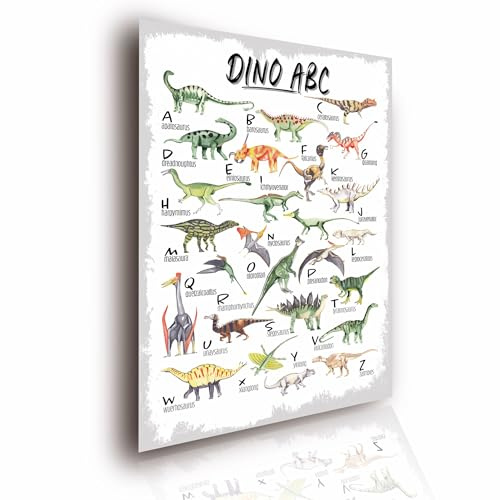 Lineo® Dinosaurier ABC Lernposter für Kinder; Dino Poster XXL Kinderzimmer Dekoration & Alphabet lernen; Tier-Poster Wandbild Deko Kunstdruck für Kinder 42 x 62 cm (Dino ABC - Aquarell)