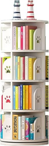 Weißes drehbares Eck-Bücherregal mit Delfin-Motiv, hohe Dichte, 3/4/5 Regal, Bücherregal für Zuhause, Büro, Wohnzimmer und Schlafzimmer, Fußabdruckmuster-Design, einfache Montage (46 x 128 cm)