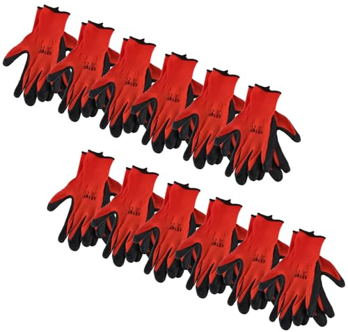 KOTARBAU Set of 12 Gloves Work Gloves Non-Slip Latex Coated Work Gloves Size 10 Dragon Red Men's Workshop Accessories Winter Gardening Gloves Women's Work Gloves