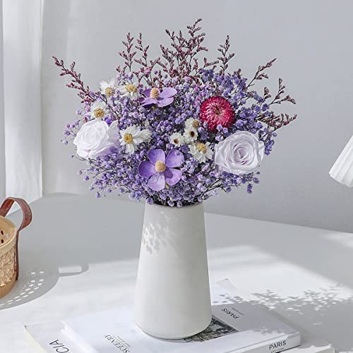 TONZN Bouquet de fleurs artificielles avec vase, bouquet de fleurs séchées, convient pour la maison, la fête de mariage, le festival, la décoration d'imitation