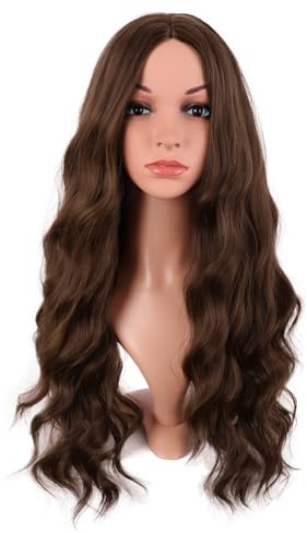 MapofBeauty 70 cm Länge Wavy Lockige Party Cosplay Perücke, Braun | 28 Zoll Perücke, Ersatz Perücke, Synthetische Faser