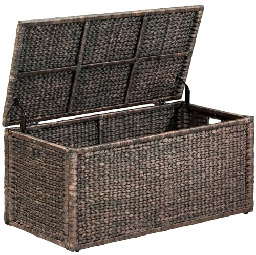 eHemco Baúl de almacenamiento de mimbre de jacinto de agua resistente con marco de metal, 42 x 20 x 18.5 pulgadas, color marrón claro lavado