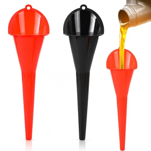 Trichter mit langem griff, 2pcs Universeller tragbarer Benzin-Motortrichter, multifunktionaler Langhalsöltrichter, breite Öffnung, hell, für alle Automobil und Motorräder (Rot + Schwarz)