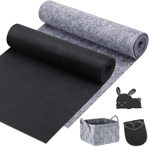 MICHIHOMIE 2 Rollen Filz Meterware, 30cm x 150cm × 3mm Filzstoff Meterware, Polyester Filzmatte, Bastelfilz zum Zuschneiden für DIY Filzunterlage Patchwork Nähen Basteln (Schwarz + Grau)