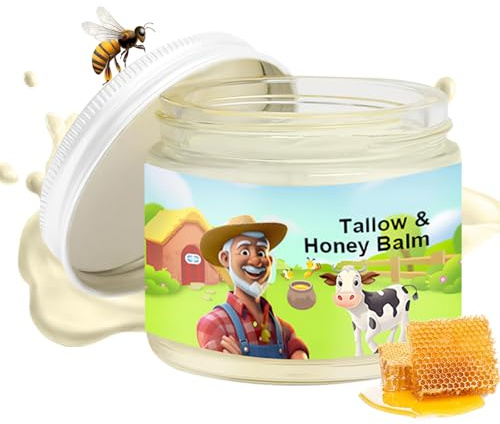Tallow and Honey Balm, Beef Tallow Skin Care, Tallow Face Cream Moisturiser for Dry Skin, Natural Grass-Fed Tallow Balm For Face & Body, 2.12 oz