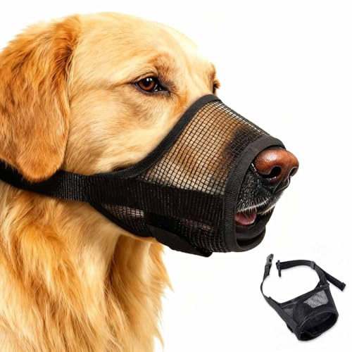 KixMalkinly Dog Muzzle for Large Dog,Muzzles with Adjustable Velcro Straps,Breathable Mesh and Nylon Dog MaskTraining for Biting Chewing,Soft Mesh Muzzle for Small Medium Large Dogs（Black,M）