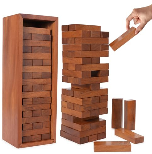 Ajuny Jeu Tumbling Tower en Bois, Tour Empilable 54 Blocs – Jeu d’Adresse & d’Équilibre pour Enfants et Adultes, Jeu de Société Familial pour Soirées Jeux, Camping et Plein Air, 29,2 cm