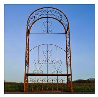 L'Héritier Du Temps Banc Arche en Acier Oxydé Banquette de Jardin Arche à Volutes Mobilier Extérieur 60,5x121x244cm