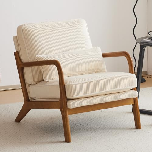 Bonnlo Sessel Gepolsterter Cocktailsessel, Moderner loungesessel, Ohrensessel für Wohnzimmer, Polsterstuhl mit Massivholz, Lesesessel, bis 200 kg belastbar, Cord-Stoff (Beige)