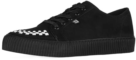 T.U.K. Suede Creeper Sneaker for Women and Men | Lace Up Shoes, Black Interlace, and Eyelets | Classic Ridged Sole and Mesh Lining | Memory Foam Comfort for Everyday Wear | Black & White, US Women 14 / Men 12