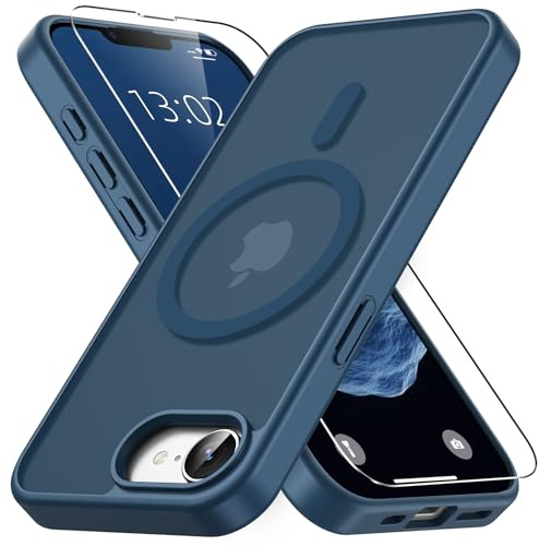 Vansdon Funda Magnética para iPhone 16e / iPhone 17e con 1 Piezas Cristal Templado, Compatible con Magsafe, Protección contra caídas de Grado Militar, Carcasa translúcida Mate Ultrafina-Azul