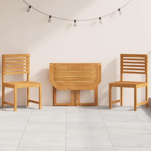 Tonture Ensemble bistro de jardin 3 pièces, en bois massif d'acacia marron, résistant aux intempéries, pour balcon, terrasse, 2 personnes, style rustique