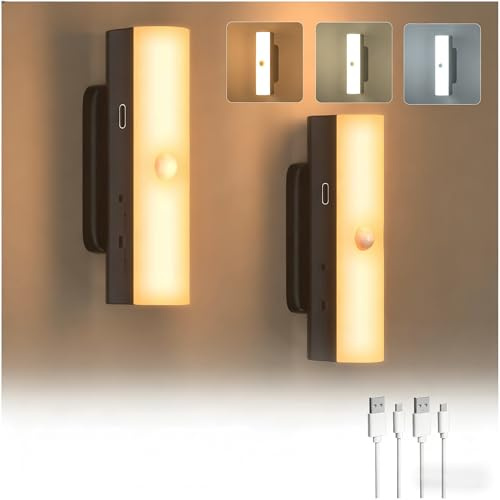 Lustaled Luci Sensore Movimento Interno,3 CCT Lampada LED Ricaricabile USB con Base Magnetica,Multimodale Luce Armadio LED per Camere da Letto, Cucine, Corridoio, Scale- 2 Pezzi