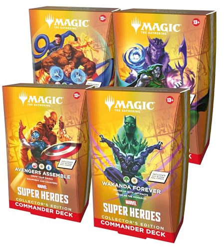 Magic: The Gathering Marvel Super Heroes Collector's Edition Commander Deck Bundle - Incluye los 4 mazos de Papel de Aluminio Surge (Avengers Assemble, Wakanda Forever, The Fantastic Four, Doom