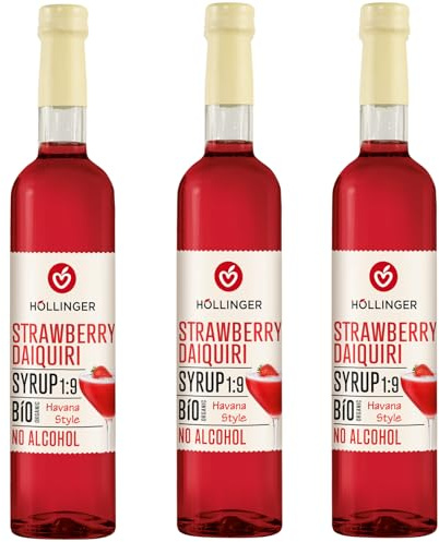 HÖLLINGER Sirop Strawberry Daiquiri Bio Sans Alcool, Style Havana, 1:9, 3x500ml, Liquide