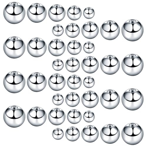 KEORHEZ Piercing kugeln, 40 silberne Piercing kugeln (1,2 mm und 1,6 mm), Ersatzkugeln, Geeignet für Nasen-, Lippen-, Augenbrauen-, Bauchnabel- und Zungenpiercings (3/4/5/6/8 mm).