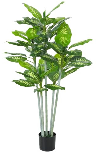 HOMCOM Plante Artificielle Calathea Hauteur 150 cm Pot Ciment Intérieur | 0