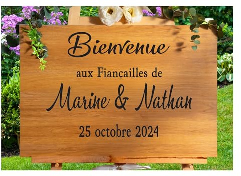 Sticker personnalisé pour panneau de bienvenue – Mariage, baptême, anniversaire – Décoration d’événement à poser sur bois, miroir ou plexiglas – Fabrication artisanale française (DESIGN 6)