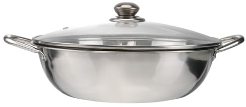 IMIKEYA Marmite à Fondue Double Compartiment en Acier Inoxydable 304 avec Couvercle en Verre Trempé 30 Cm pour Plaque à Induction et Cuisinière Gaz, Ustensile Cuisine Multifonction